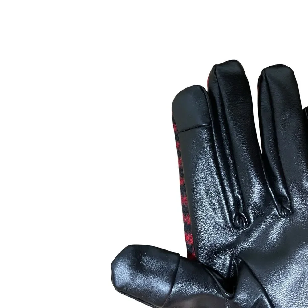 Houndstooth Gloves Womens M Red Black Faux Leather Winter Collection Eighteen